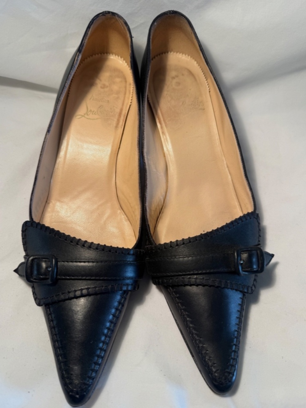 Vintage Christian Louboutin Black Pointed Toe Kitten Heels with Belted Detail - Picture 3 of 9